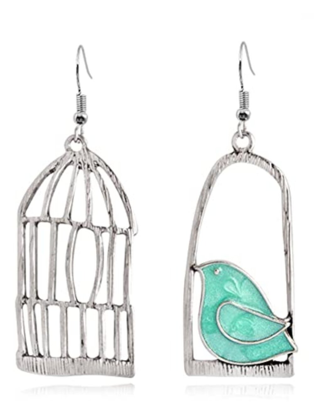 Unique Personalized‎ Hollow Bronze Asymmetric Bird Cage Dangle Drop Earrings